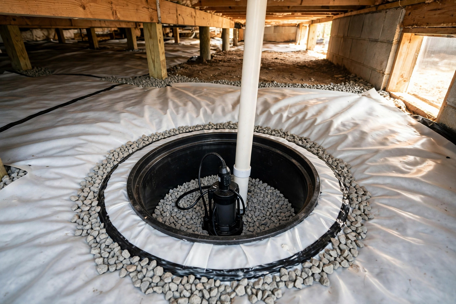 Crawl space sump pump installation in Hoover AL