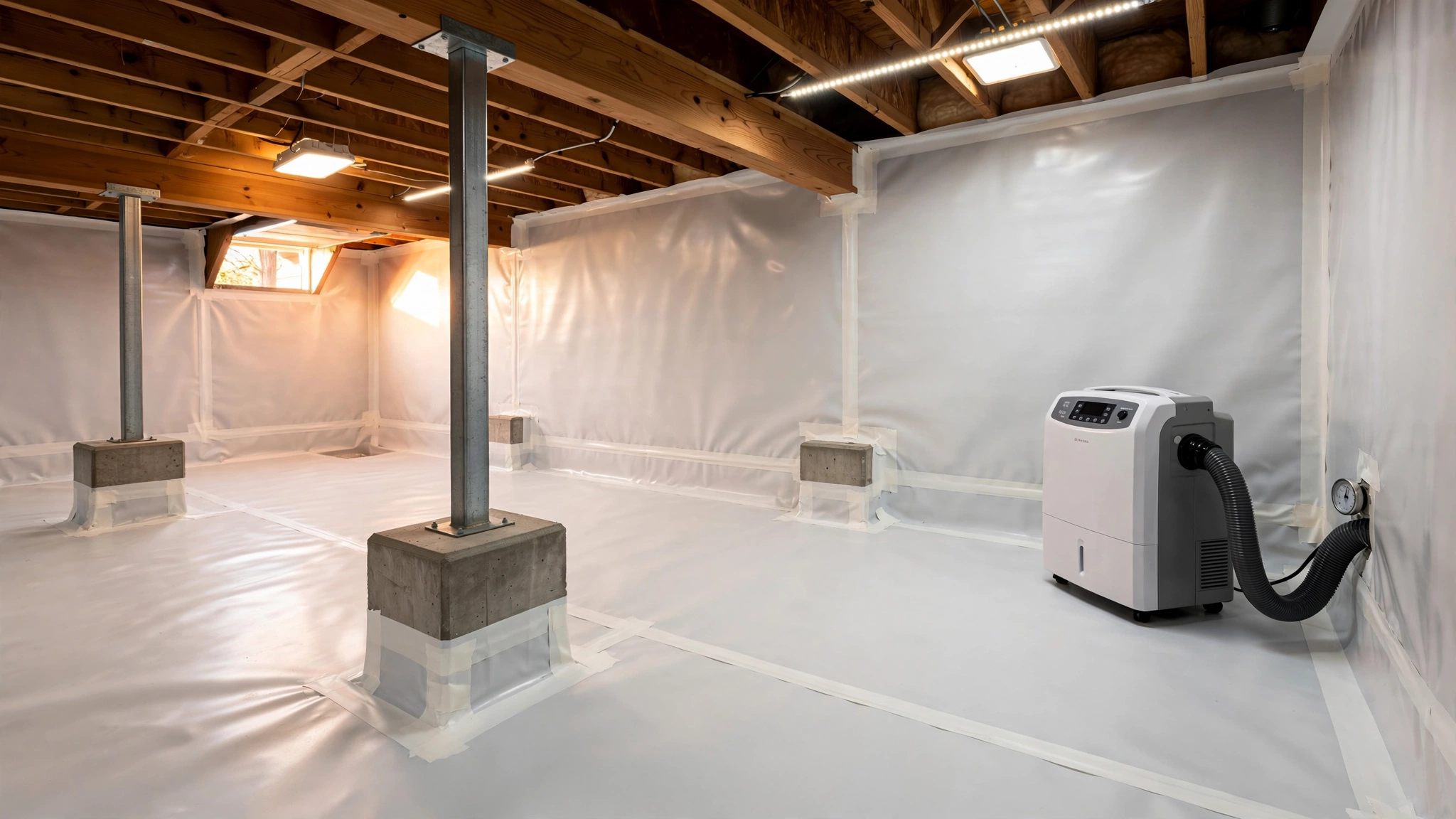 Crawl space encapsulation in Hoover AL — sealed 20-mil vapor barrier system